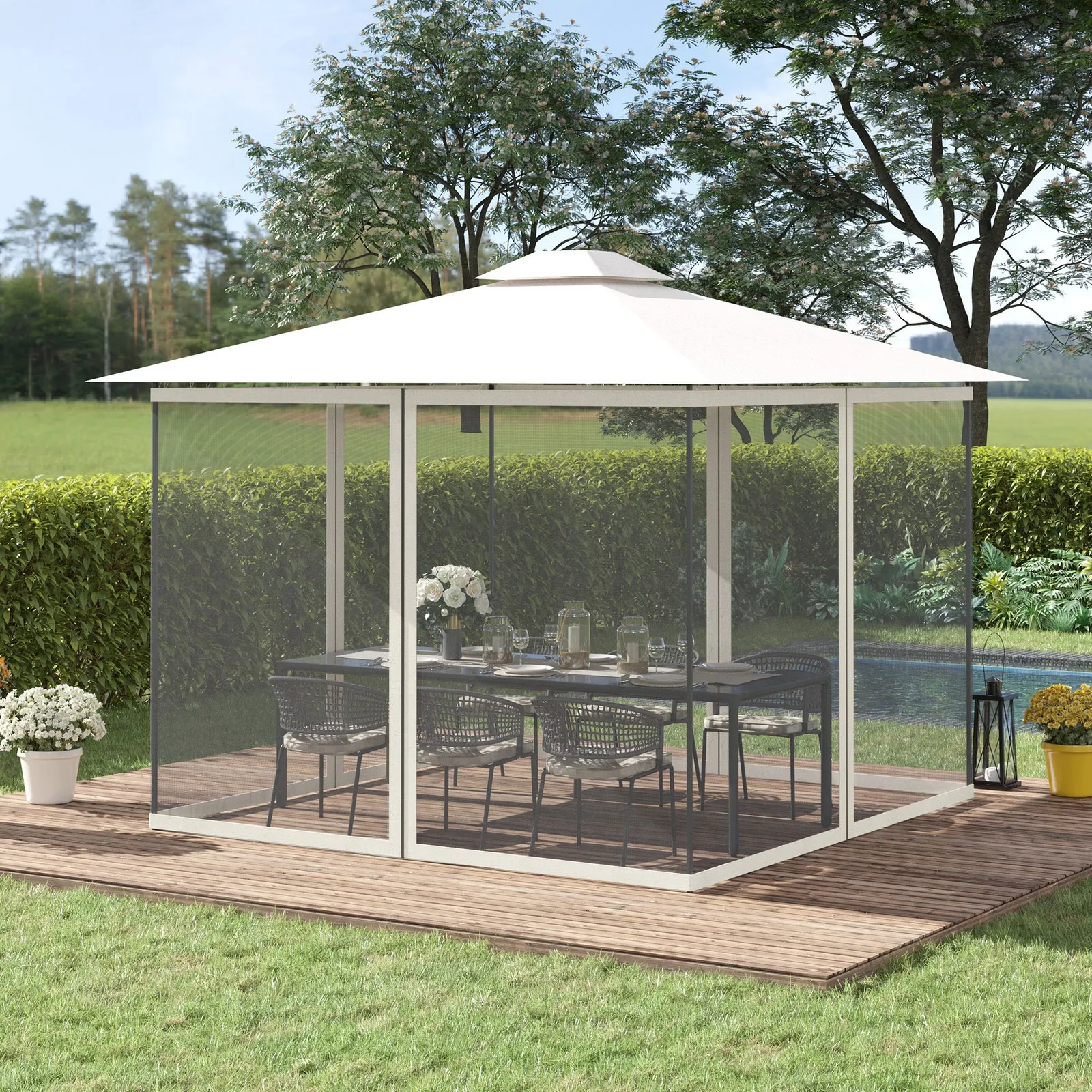 OUTSUNNY 302 x 207cm Universal Replacement Gazebo Mesh Netting Screen Walls in White