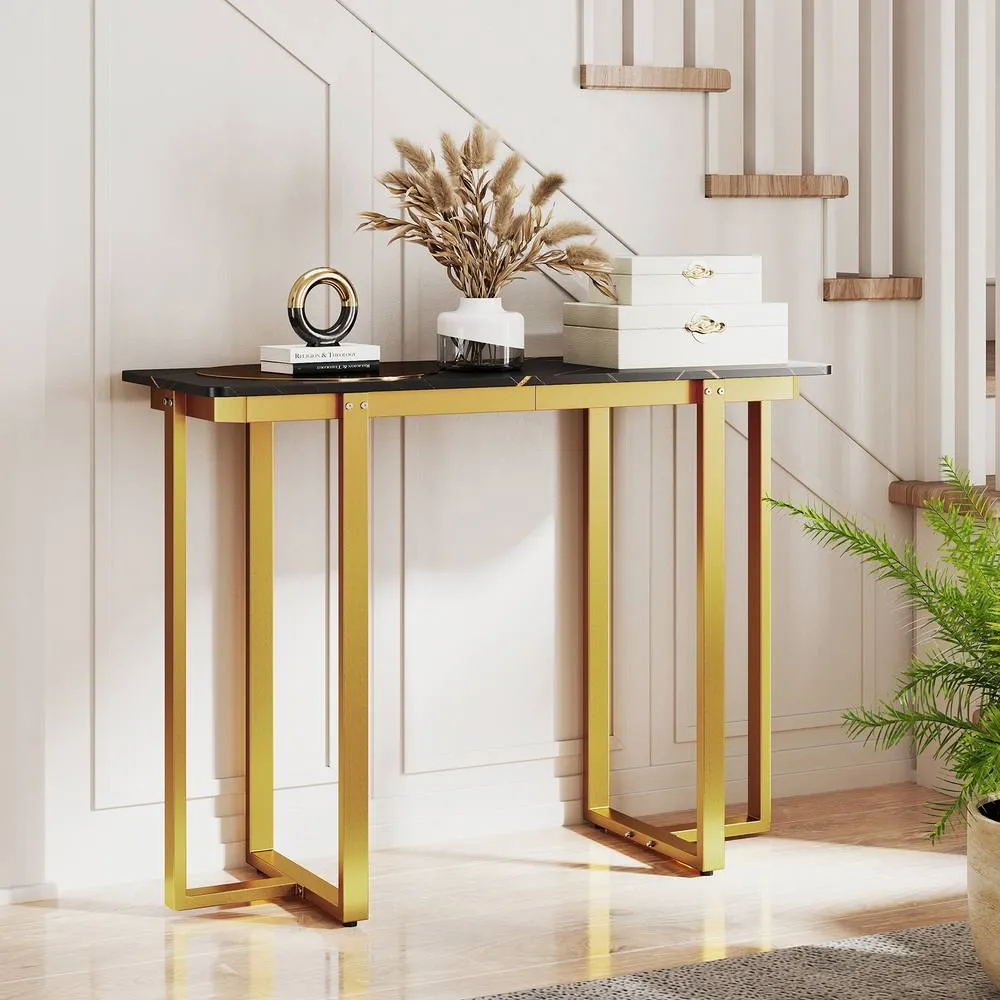 Costway Console Table Modern Faux Marble Entryway Table Black & Gold 5