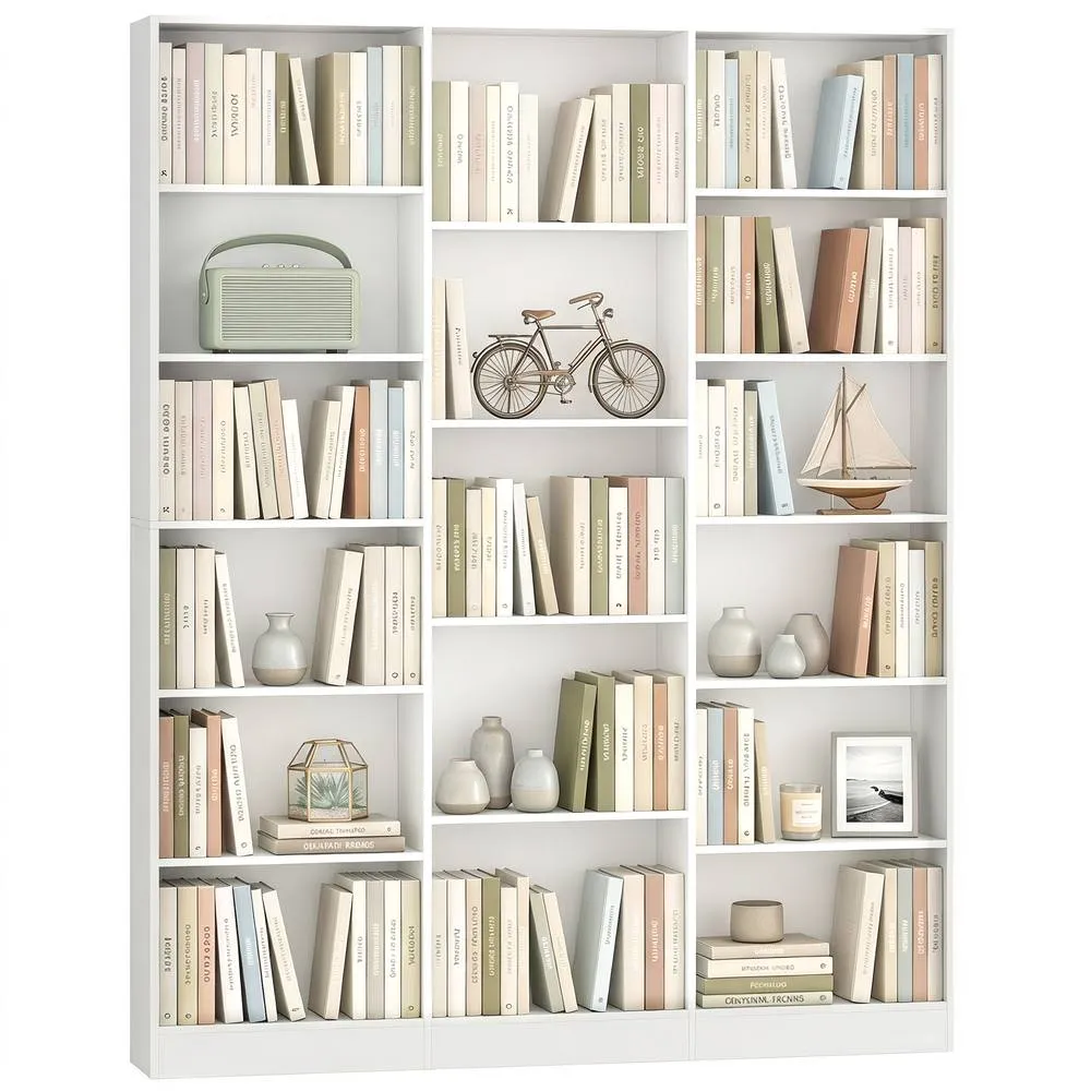 HOMCOM Bookcase Freestanding Open Storage Shelf with 17 Compartments in White