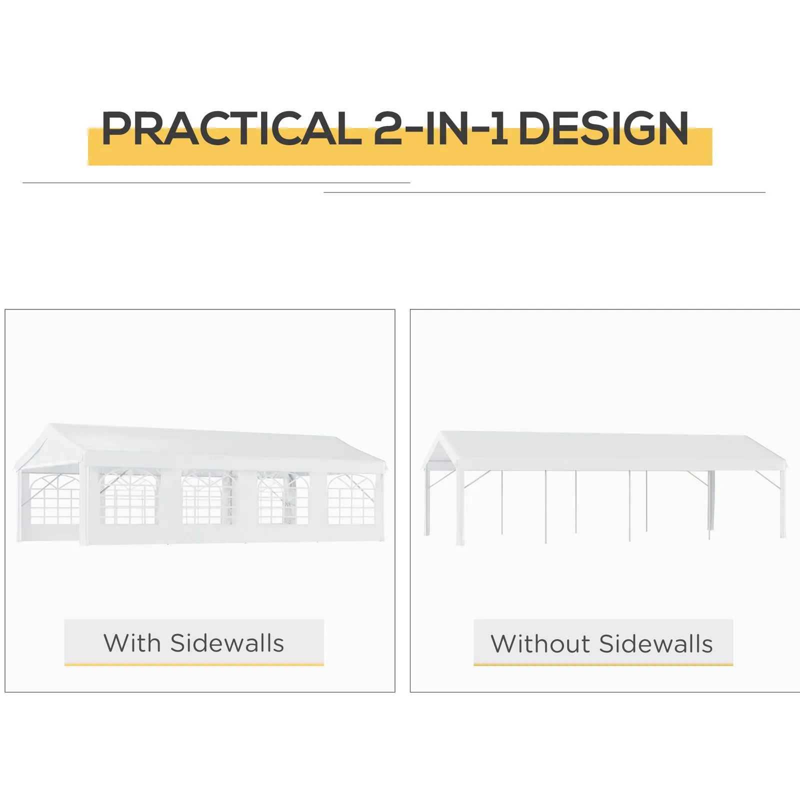 OUTSUNNY Garden Gazebo Portable Carport Shelter w/ Removable Sidewalls&Doors in White 6