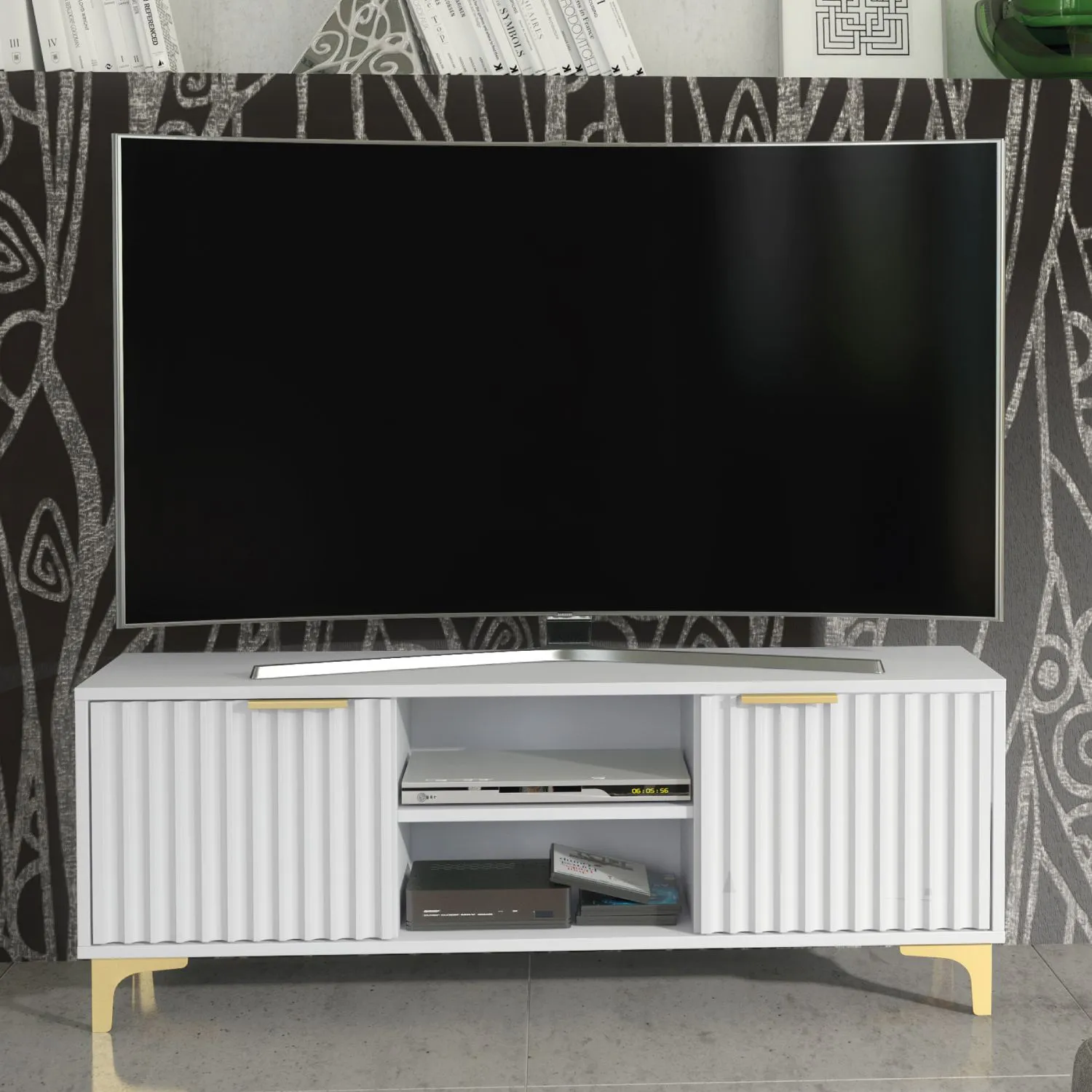 Creative Furniture Tide Crest TV Unit Gold 120cm - Modern Fluted Design in Grey or White 2