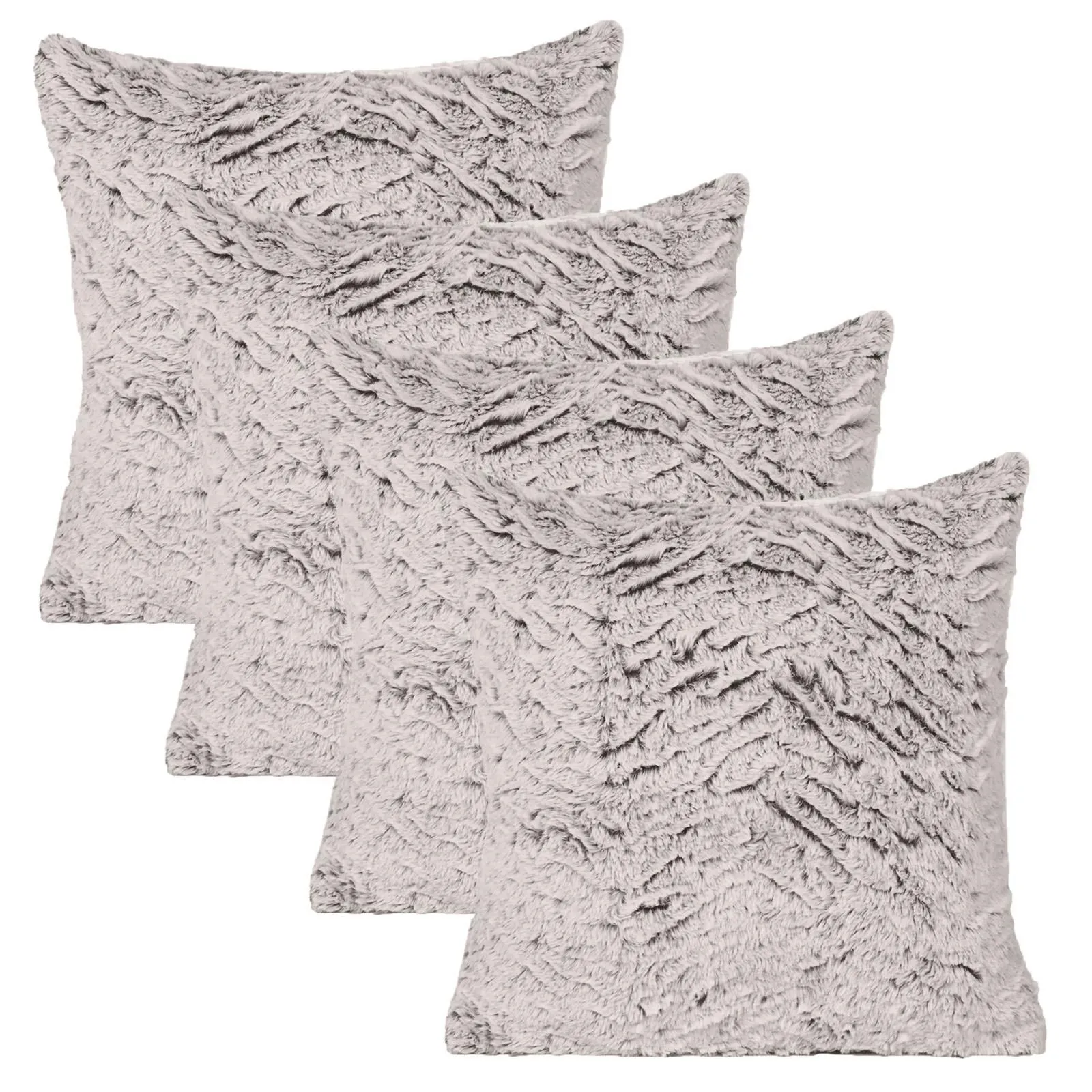 OHS 4 Pack Two Tone Faux Fur Soft Fleece Cushion Covers - 45 x 45cm in Natural