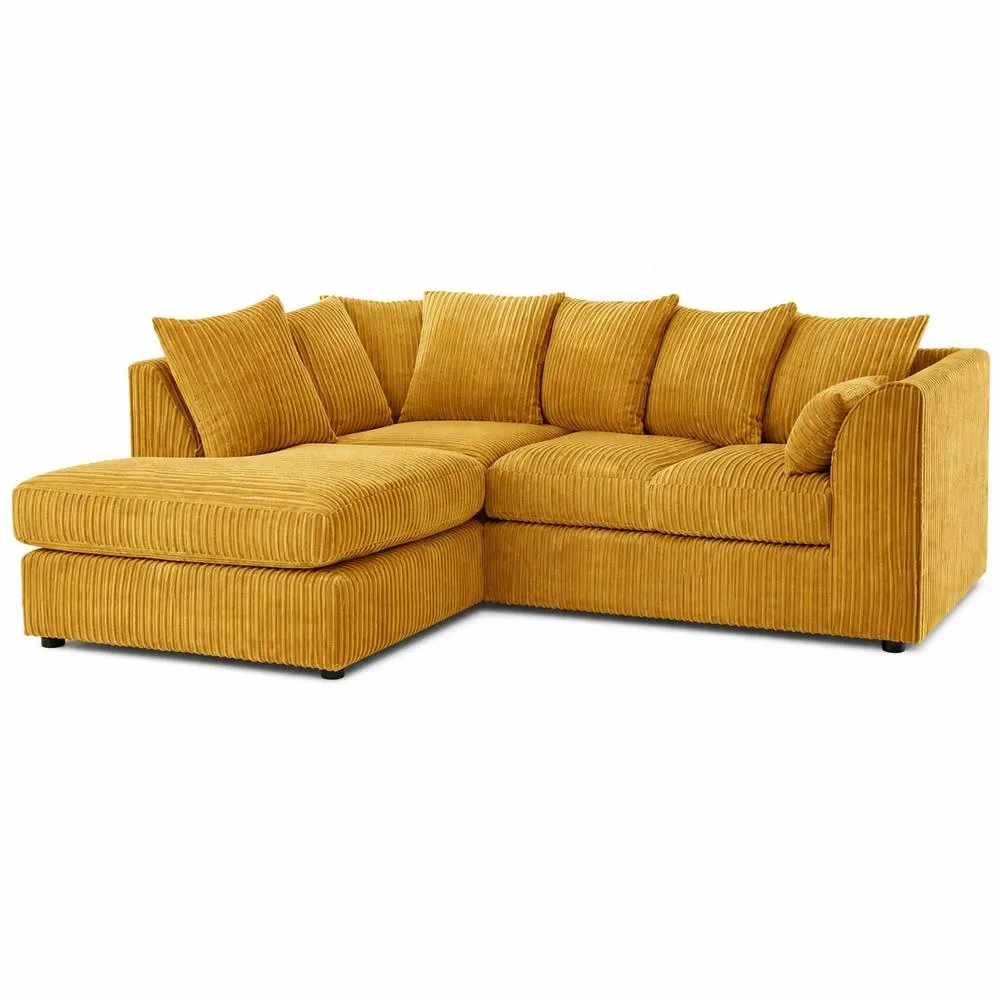 Bliss Furniture Left Hand L Shape Scatter Back Corner Sofa mustard Jumbo Cord Fabric