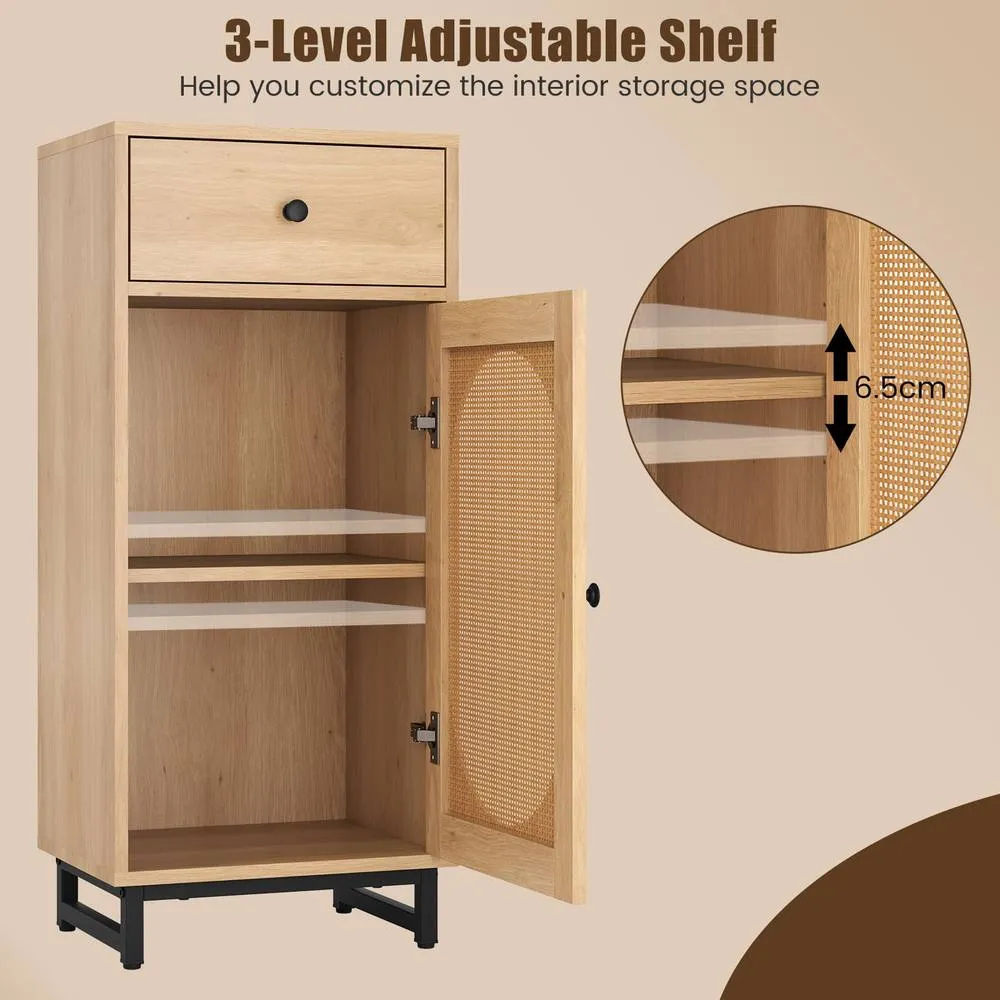 Costway PE Rattan Storage Cabinet Floor Cabinet w/ Slide Out Drawer in Natural 5