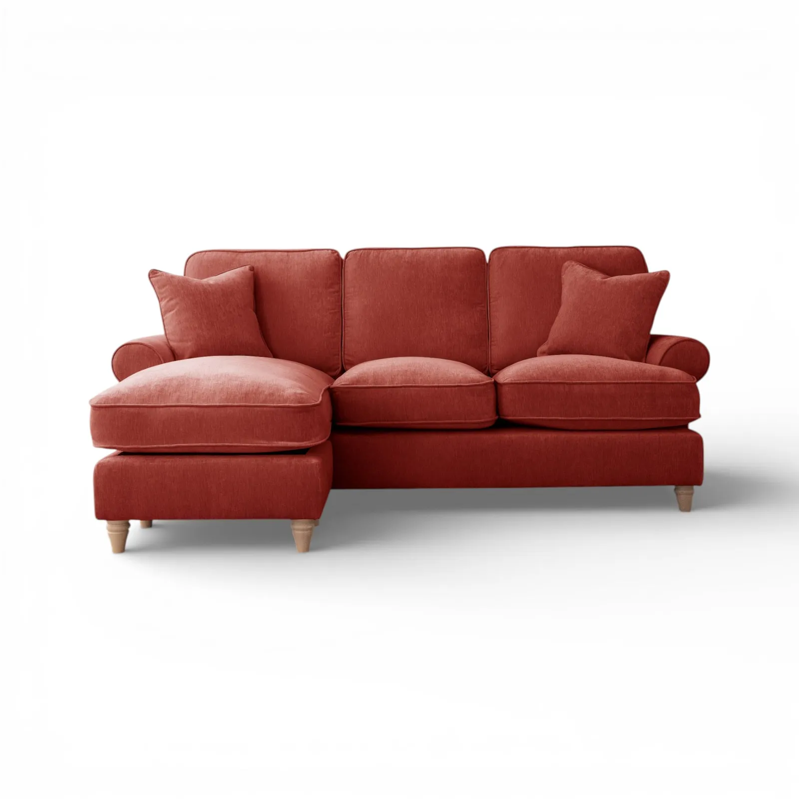 The Great Sofa Company Ezra Left Hand Velvet Chaise Sofa - Scroll Arm in Terracotta 2