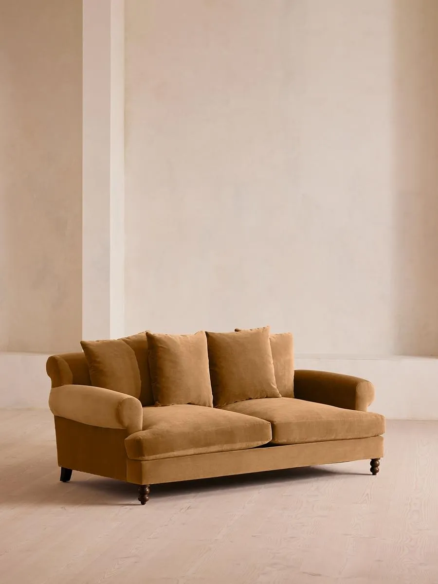 Audrey Two Seater Sofa, Velvet, Mustard