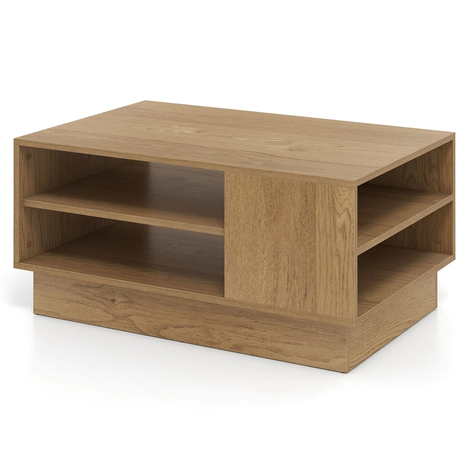 Costway Modern Coffee Table 86cm Long Rectangle Center Table w/ Shelves in Natural 3