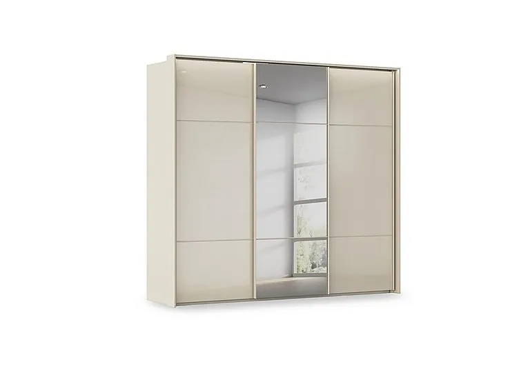 Haven 250cm 3 Door Slider Wardrobe with 2 Glass Doors, 1 Mirror Door and Lights