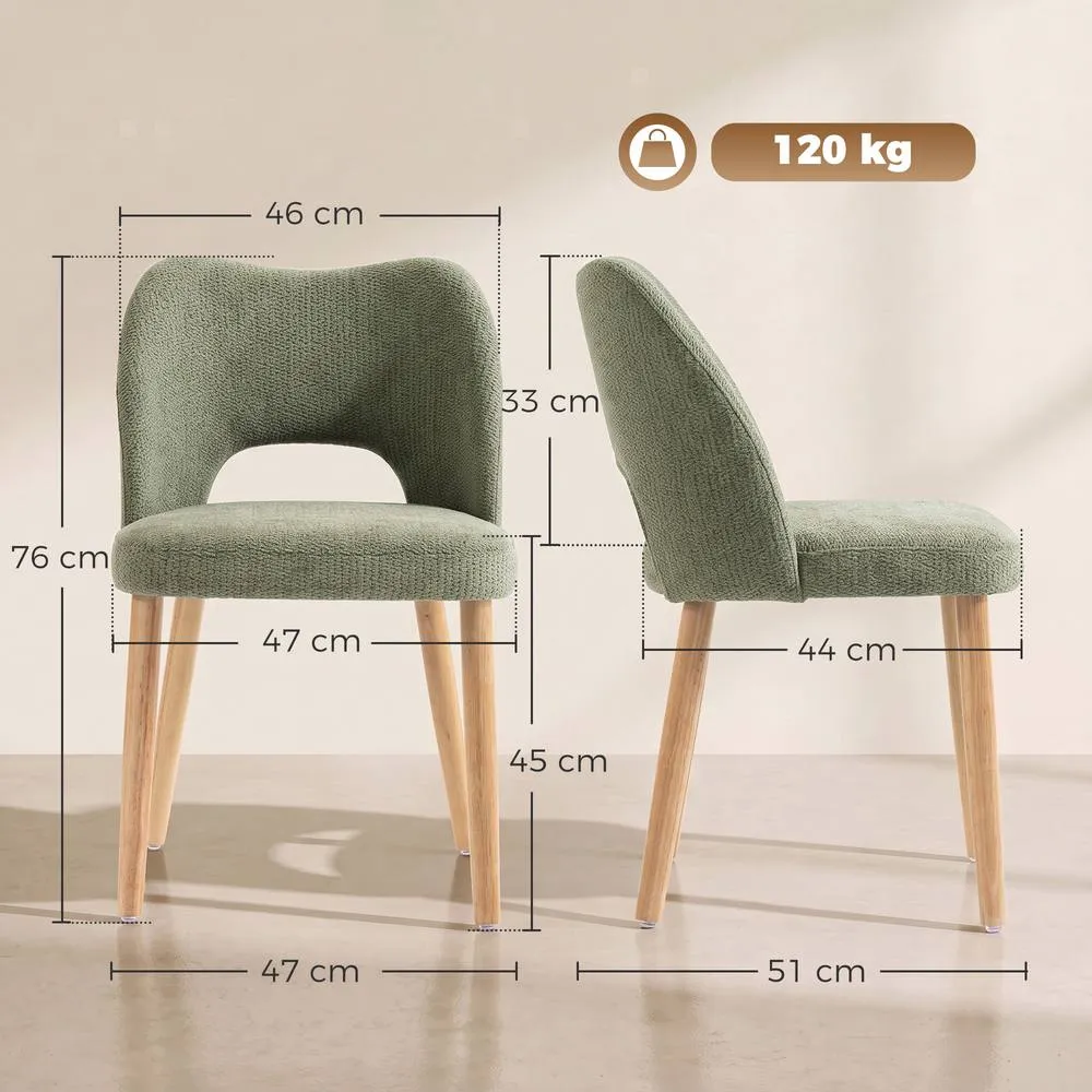 HOMCOM Dining Chairs Set of 2 Curved Open Back in Green 3