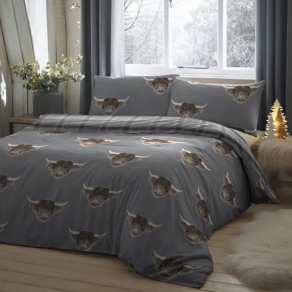 Fusion Highland Cow Reversible Duvet Cover & Pillowcase Set 1