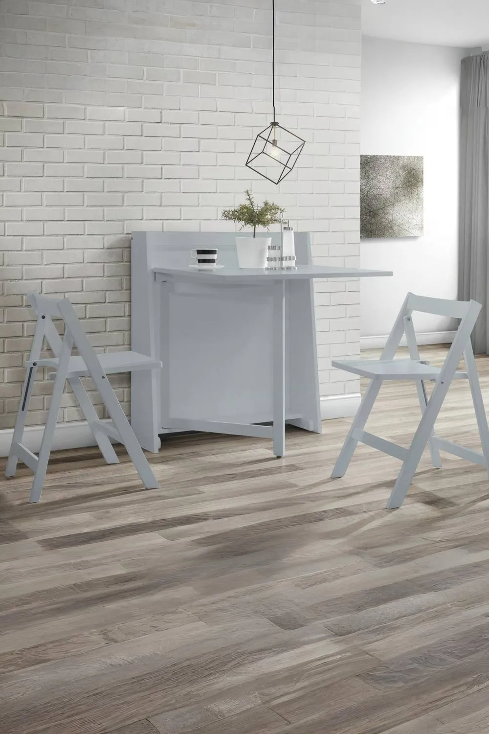 Julian Bowen Helsinki 2 Seater Compact Drop Leaf Dining Set with Folding Chairs in Light Grey 1