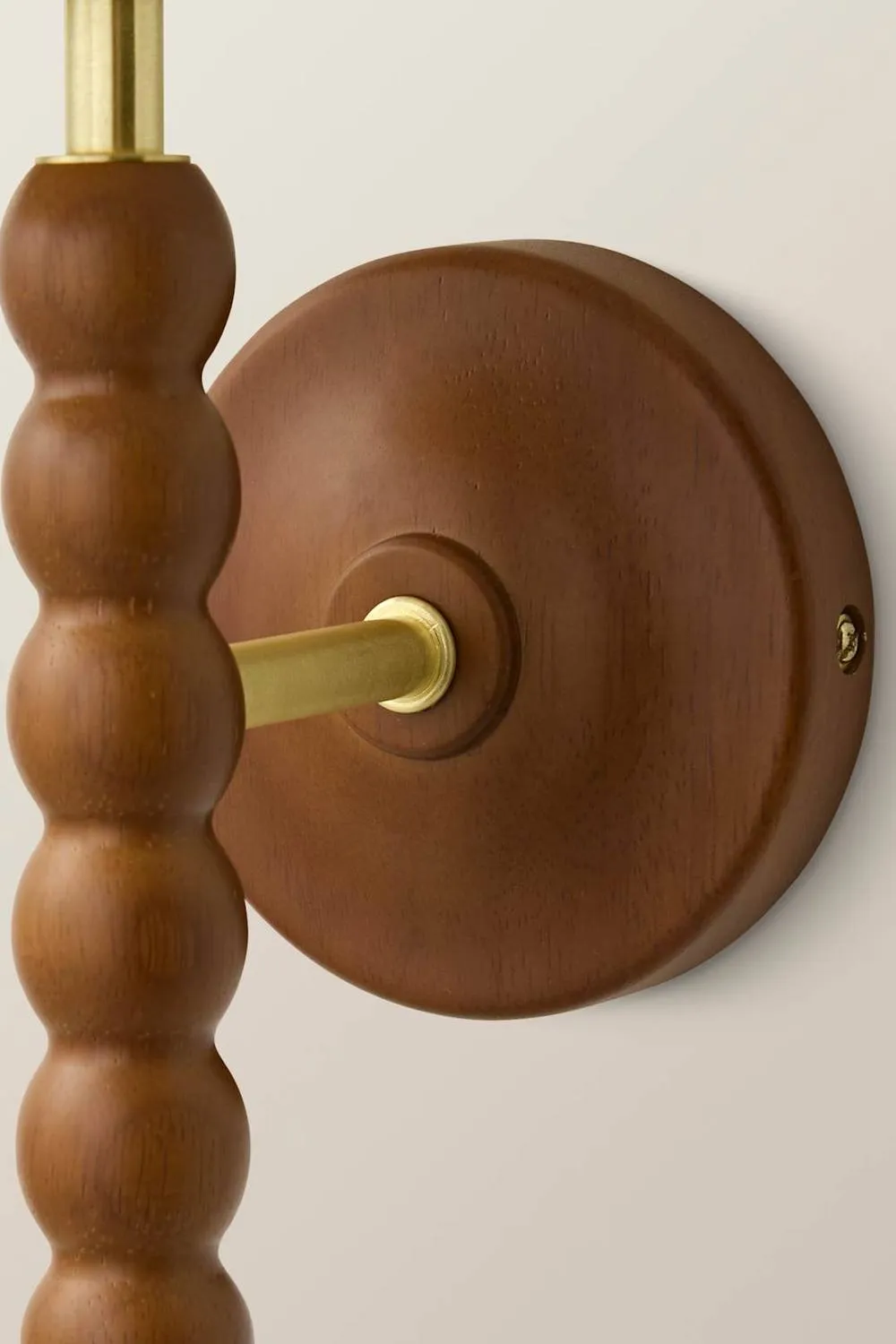 ValueLights Bobbins Walnut Bobble Wall Light & Linen Trim Lamp Shade in Natural 5