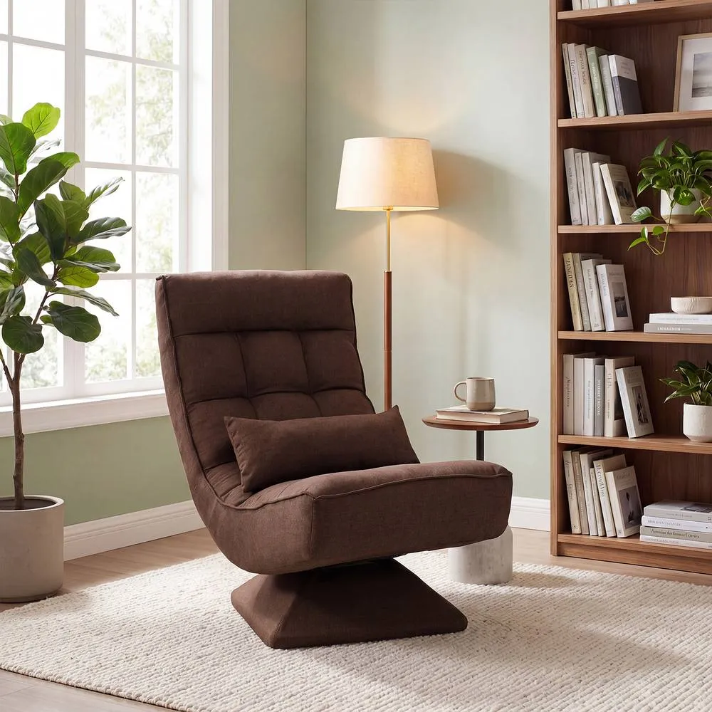 Costway 5-Position Adjustable Floor Chair Padded Lounge Chair with Swivel Base in Brown 5