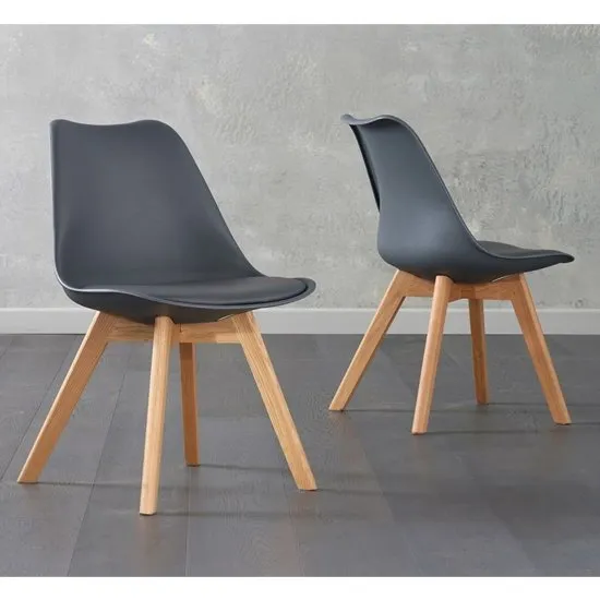 Bertake Dark Grey Faux Leather Dining Chairs In Pair