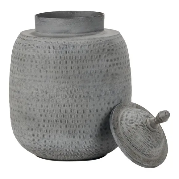 Raj Hammered Metal Urn Vase with Lid 5