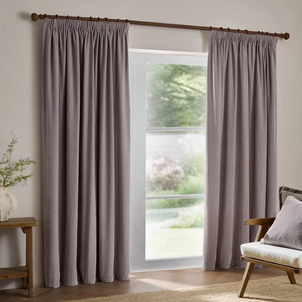 Yard Heavy Chenille Velvet Room Darkening Pencil Pleat Curtain Pair in Mauve 2