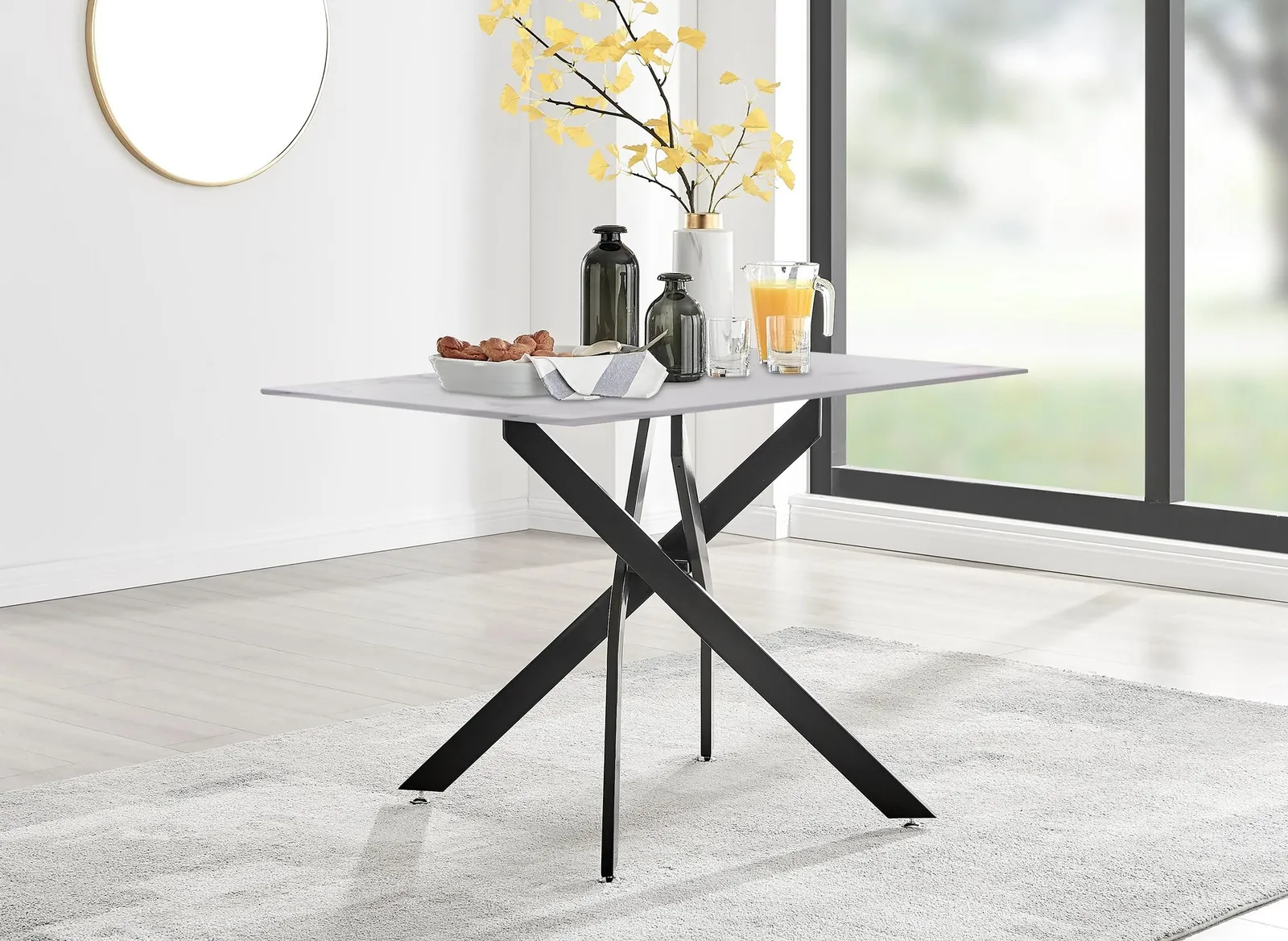 FurnitureboxUK Leonardo White Glass Marble Effect Black Leg Table & 4 Milan Black Leg Chairs 2
