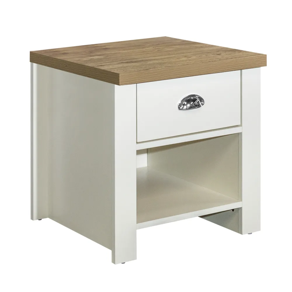Highgate Cream and Oak Wooden 1 Drawer Lamp Table