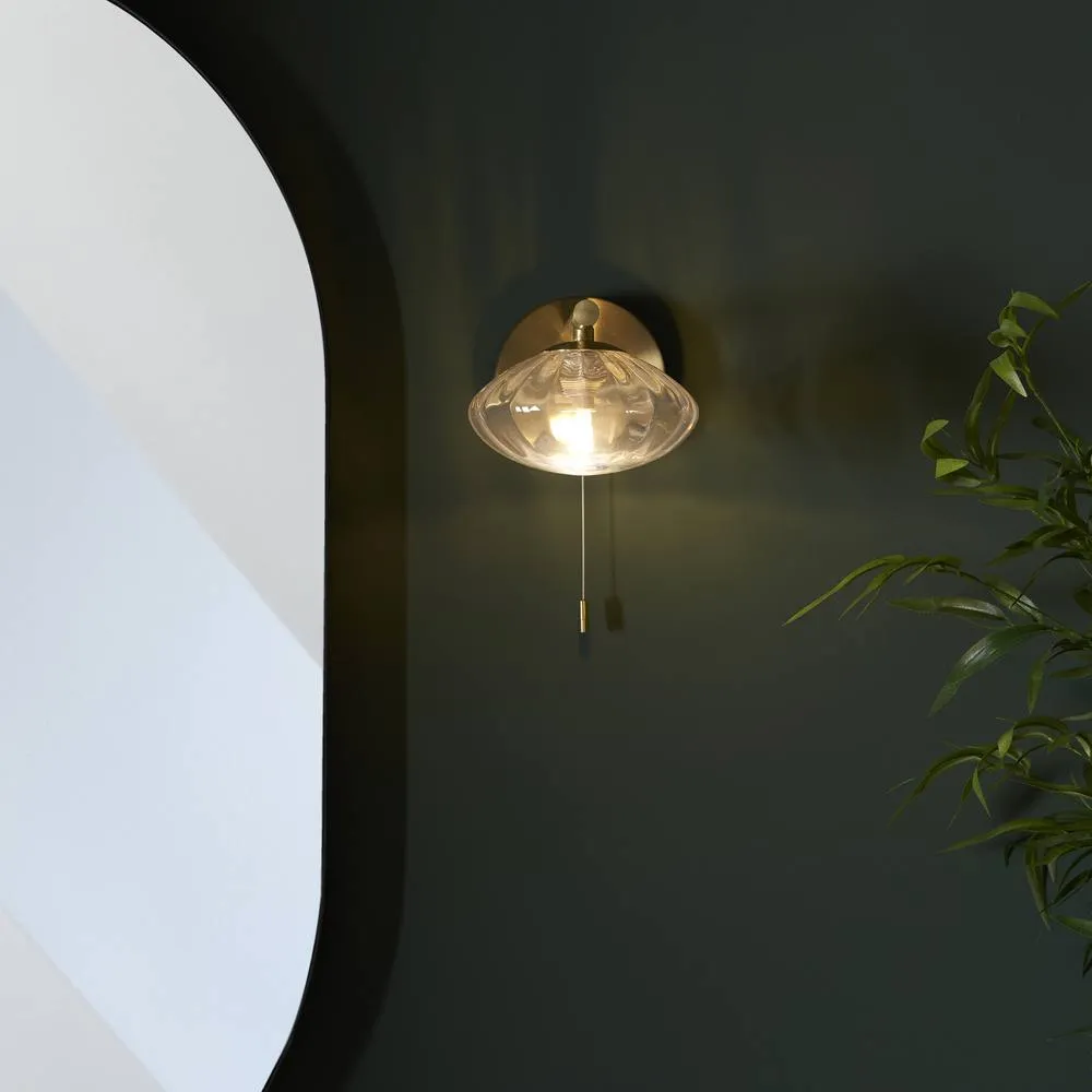 Netlighting Mobias Bathroom Wall Lamp Satin Brass Clear Ribbed Glass in Gold 3