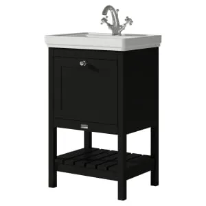 Bayswater Hartleigh Matt Black Traditional Freestanding Vanity Unit & 1 Tap Hole White Recessed Basin - 500mm 2