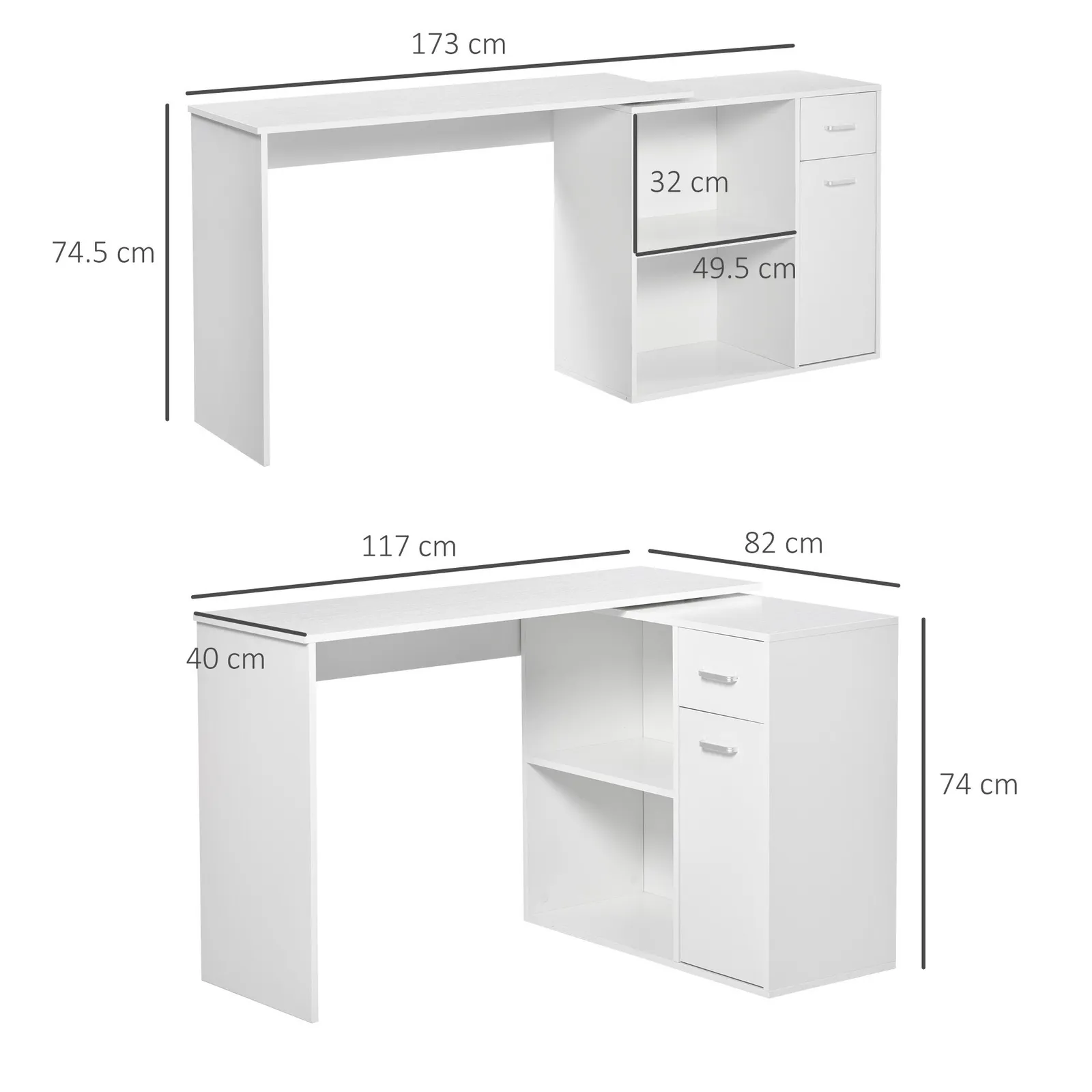 HOMCOM Corner Computer Desk 180° Rotating Dining Table W/ Storage Shelf in White 3