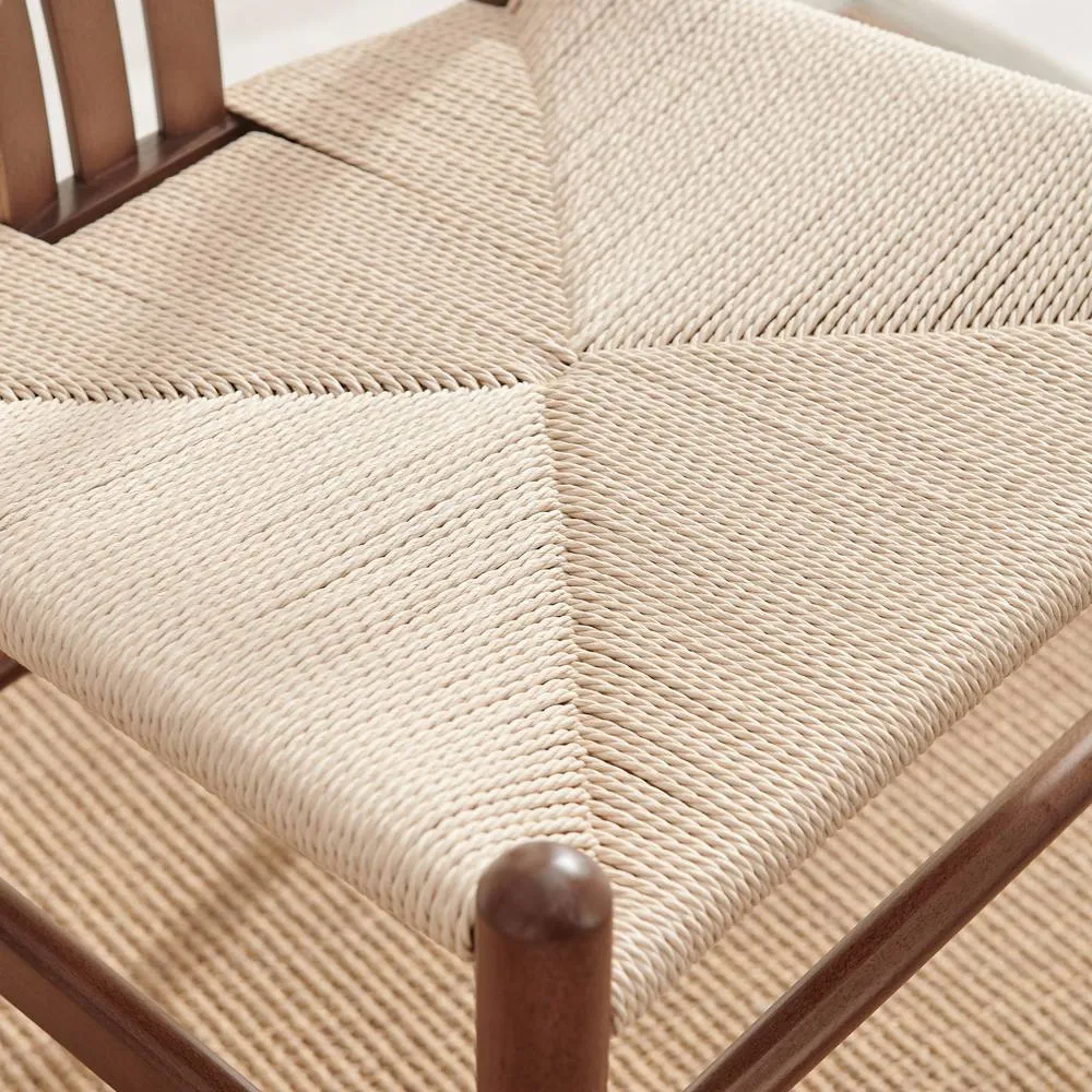 FurnitureboxUK 2x Caia Walnut Effect Wood & Rope Wishbone Dining Chairs 5