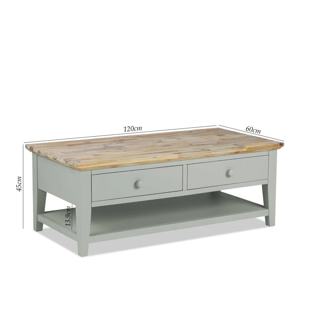 Statement Furniture Florence Coffee Table with Drawers in Light Green 2