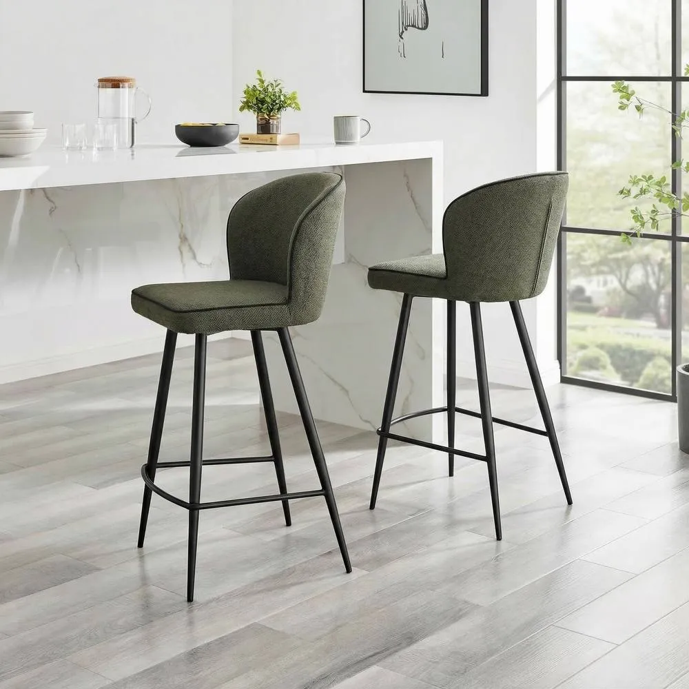 FurnitureboxUK 2x Catriona Grey Fabric Bar Chairs