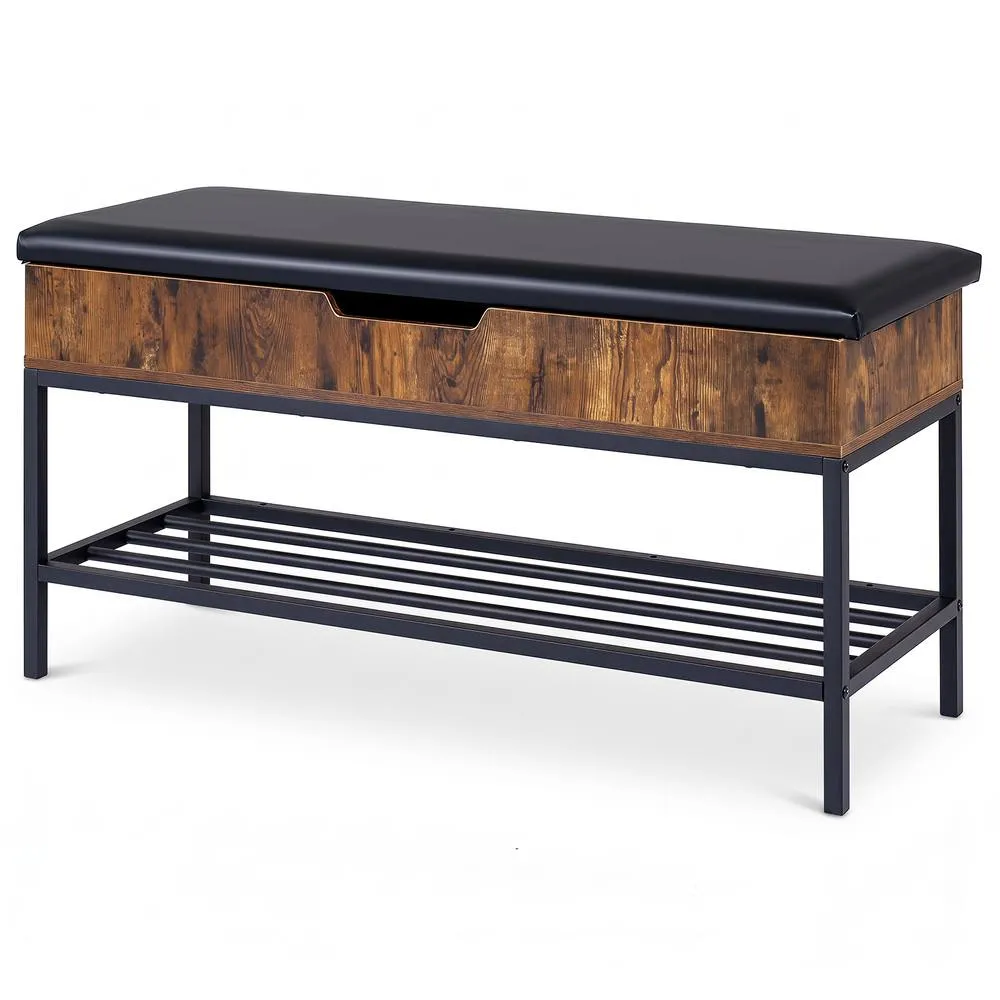 Costway 100 CM Shoe Storage Bench Shelf Lift Top Brown 6