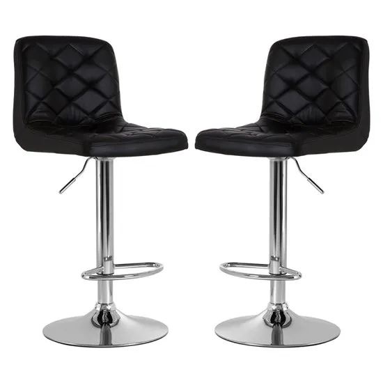 Terot Black Faux Leather Gas Lift Bar Stools In Pair