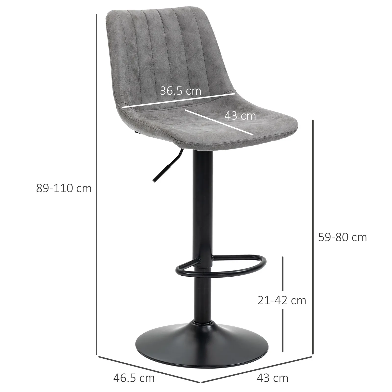 HOMCOM Of 2 Leathaire Tub Bar Stools w/ Metal Frame Footrest Home Seat in Grey 3