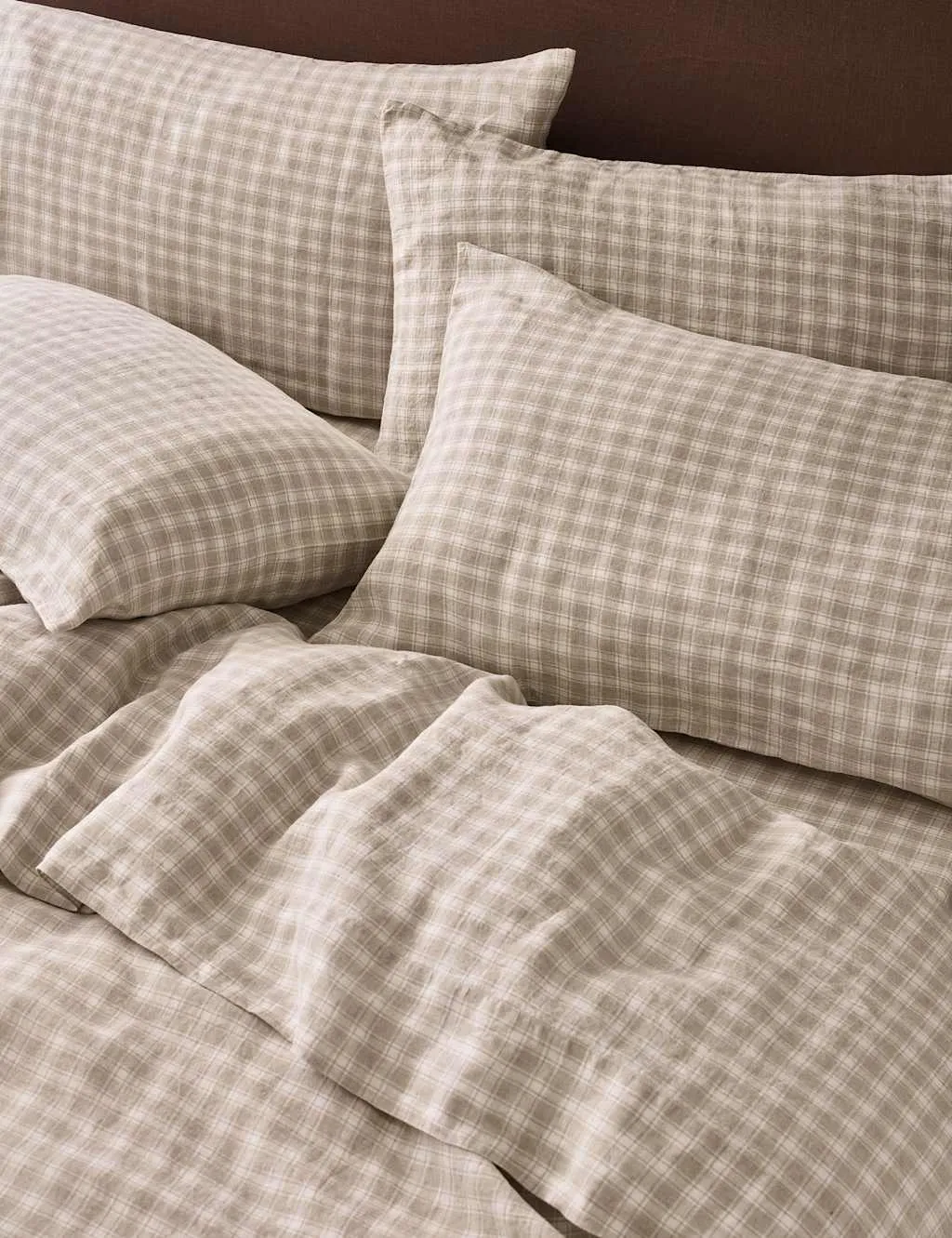 Piglet In Bed 2 Pack Pure Linen Patterned Pillowcase Set Taupe