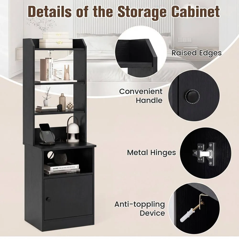 Costway 6-Tier Nightstand Home Organizer Wooden Storage Cabinet Bedside Tables in Black 3