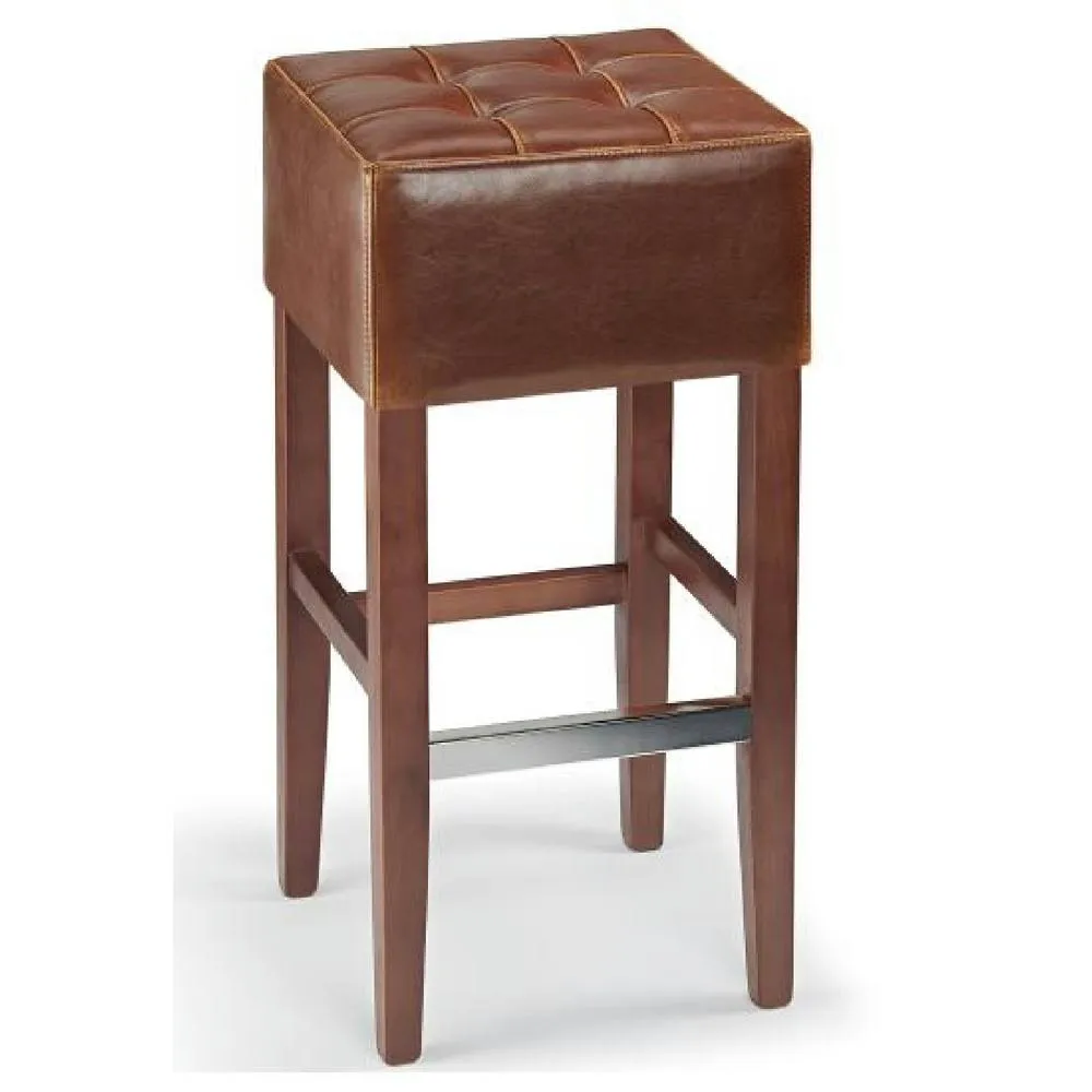 netfurniture Primo Walnut Wooden Bar Stool with Brown Bonded Leather Seat 2
