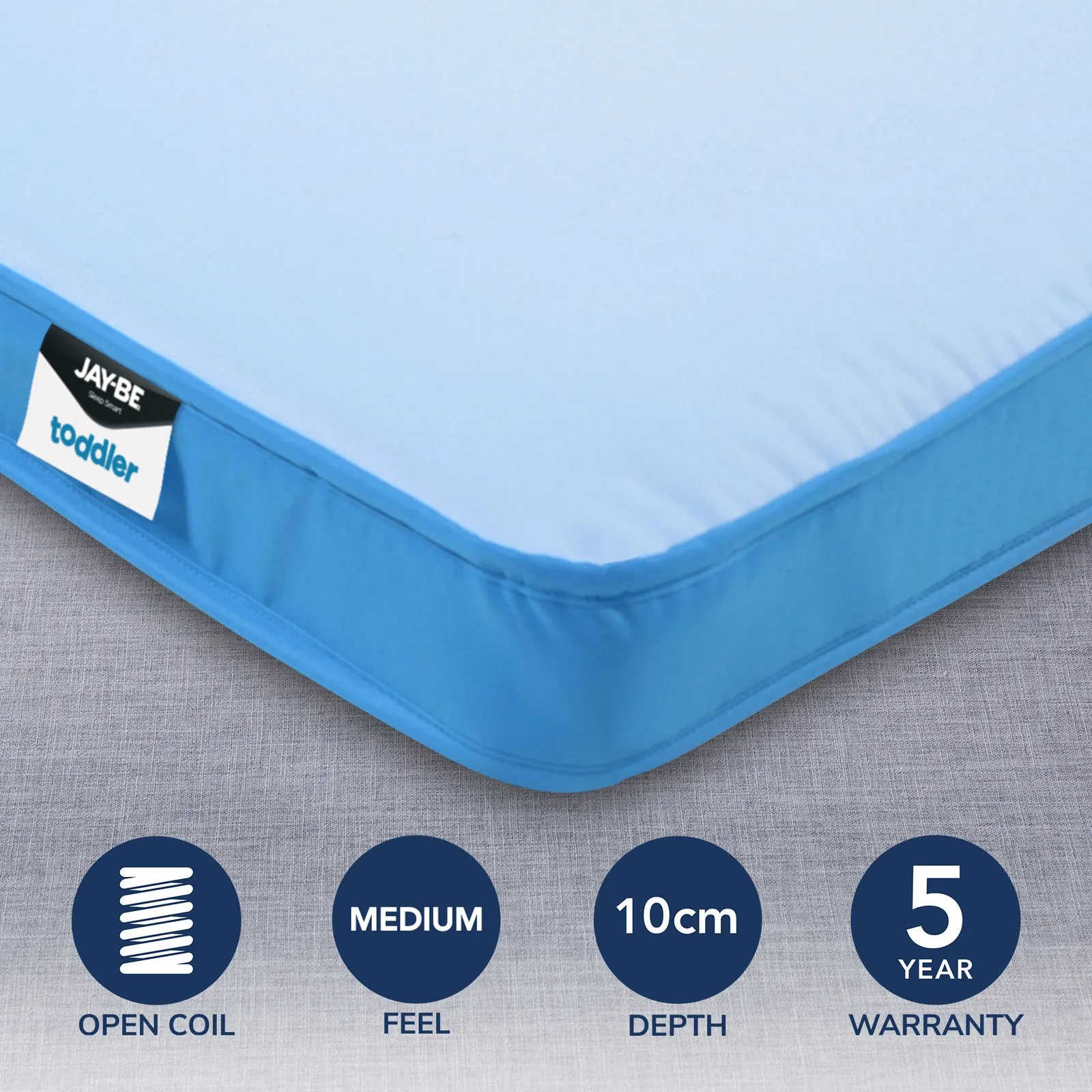 JayBe Toddler Medium Waterproof Foam Free Pocket Sprung Mattress Blue