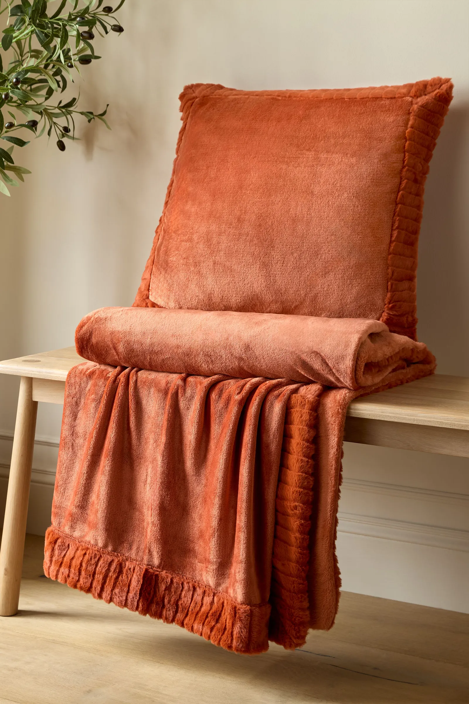 Catherine Lansfield 'Velvet & Faux Fur' 55x55cm Cushion in Burnt Orange 3