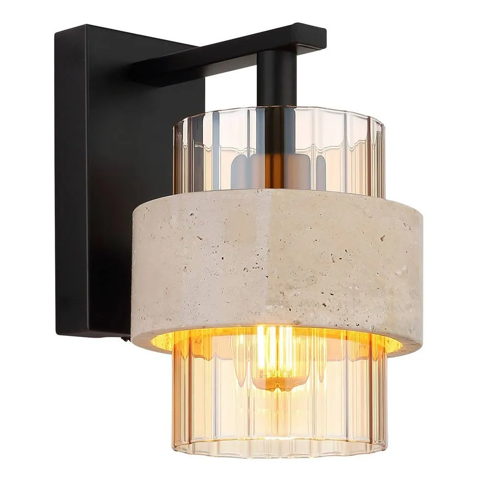 Netlighting Daren Wall Lamp Matt Black Amber Glass Shade E27