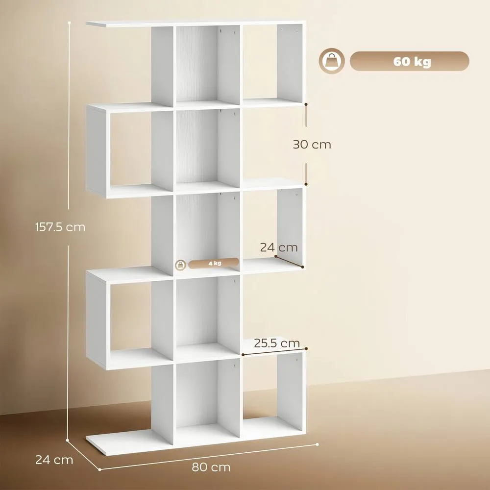HOMCOM Geometric Bookshelf, 5-Tier S Shaped Bookcase in White 3