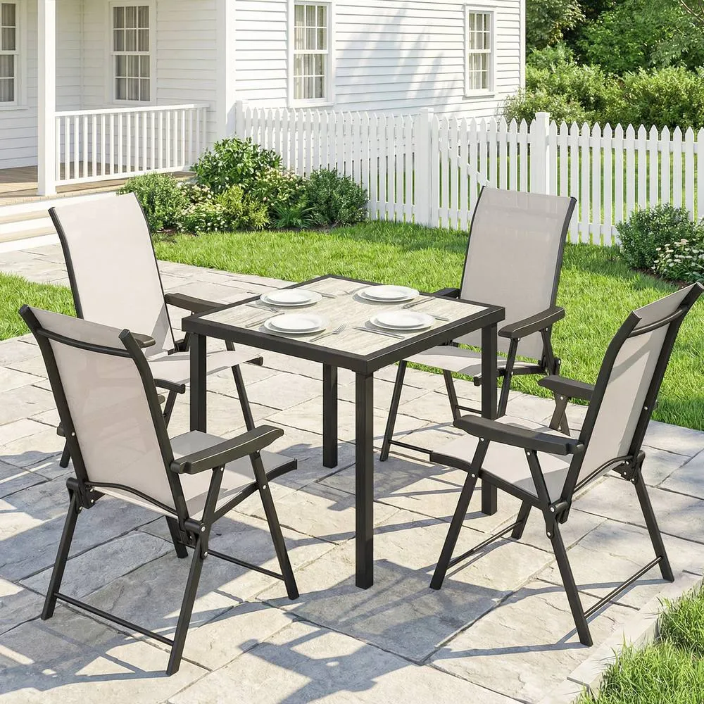 OUTSUNNY 5 Pieces Outdoor Dining Set, Garden Dining Set for 4 in Beige 1