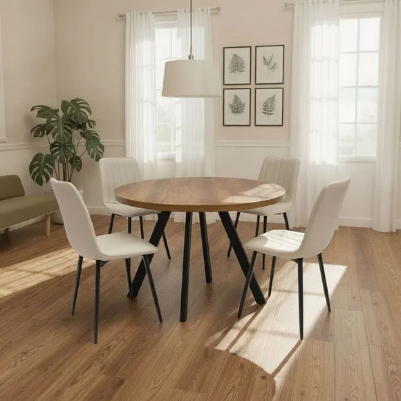 Panama Round Dining Table with 4 Faux Leather Dining Chairs
