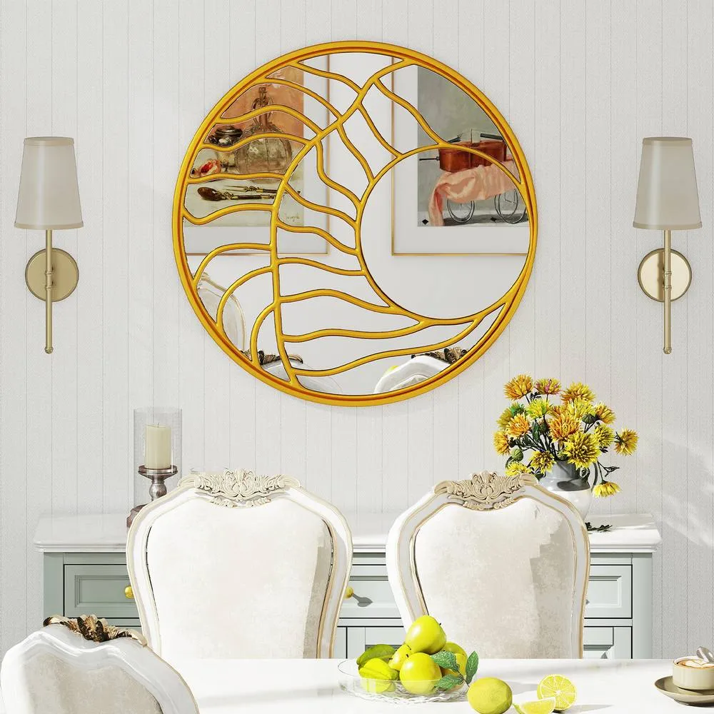 Costway Gold Wall Mirror 80 cm Large Round Wall Decorative Mirror-Gold 2