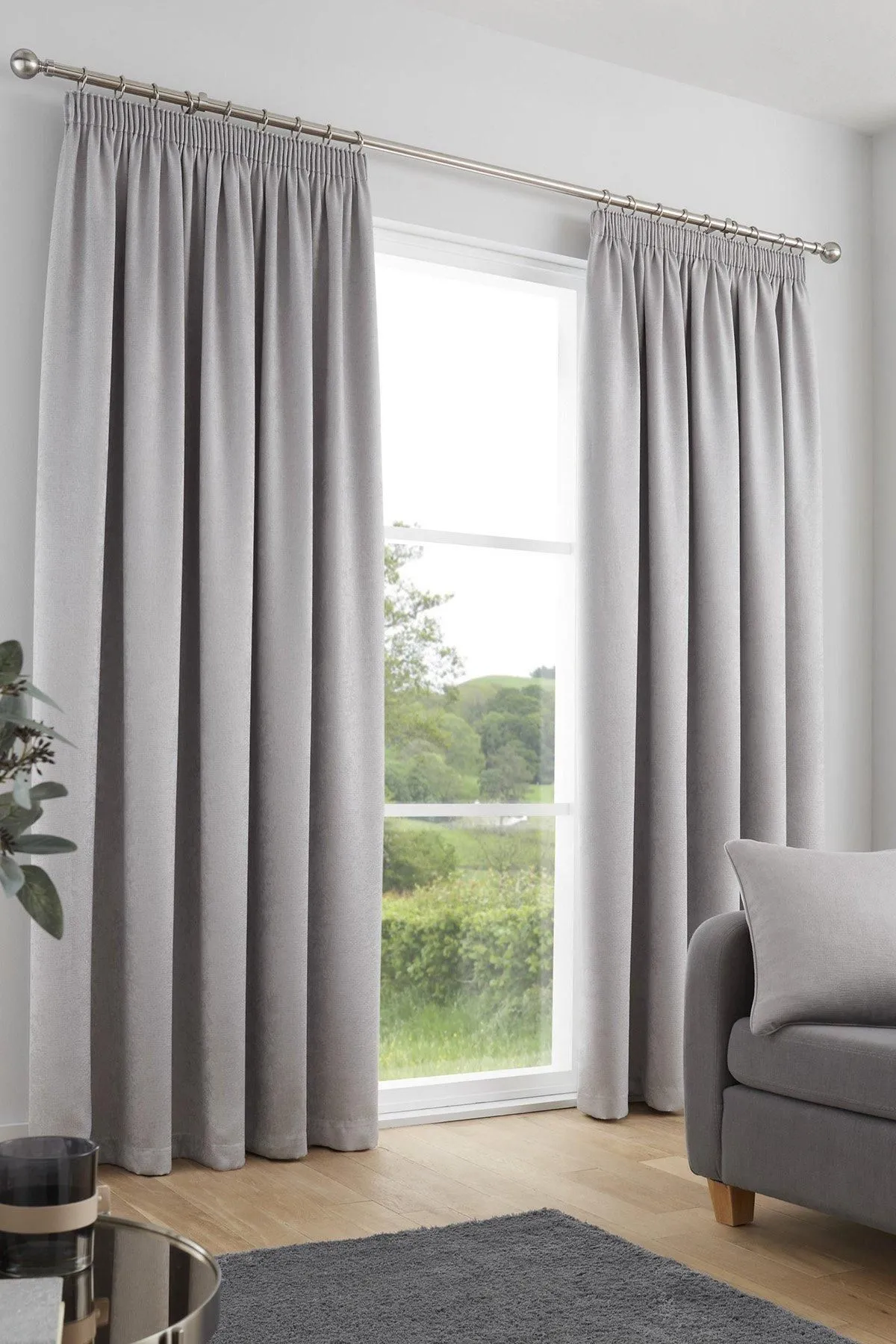 Fusion 'Galaxy' Pair of Light Reducing Thermal Effect Pencil Pleat Curtains in Silver