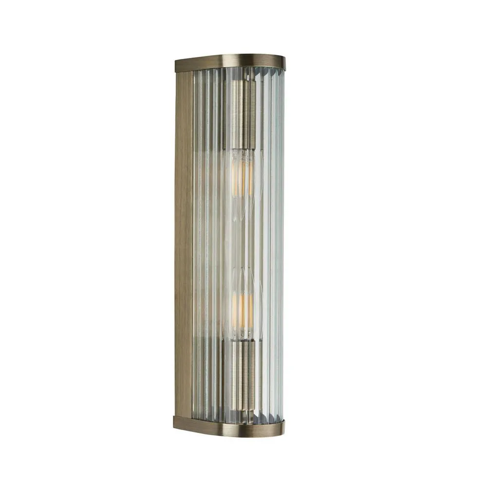 Netlighting Ridgeton Wall Lamp Antique Brass Plate & Clear Ribbed Glass 2x E14 in Gold 6