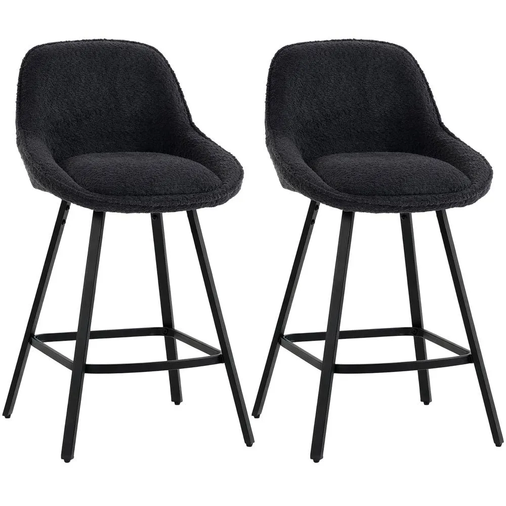 HOMCOM Bar Stools Set of 2, 360° Swivel, 64 cm Counter Height in Black