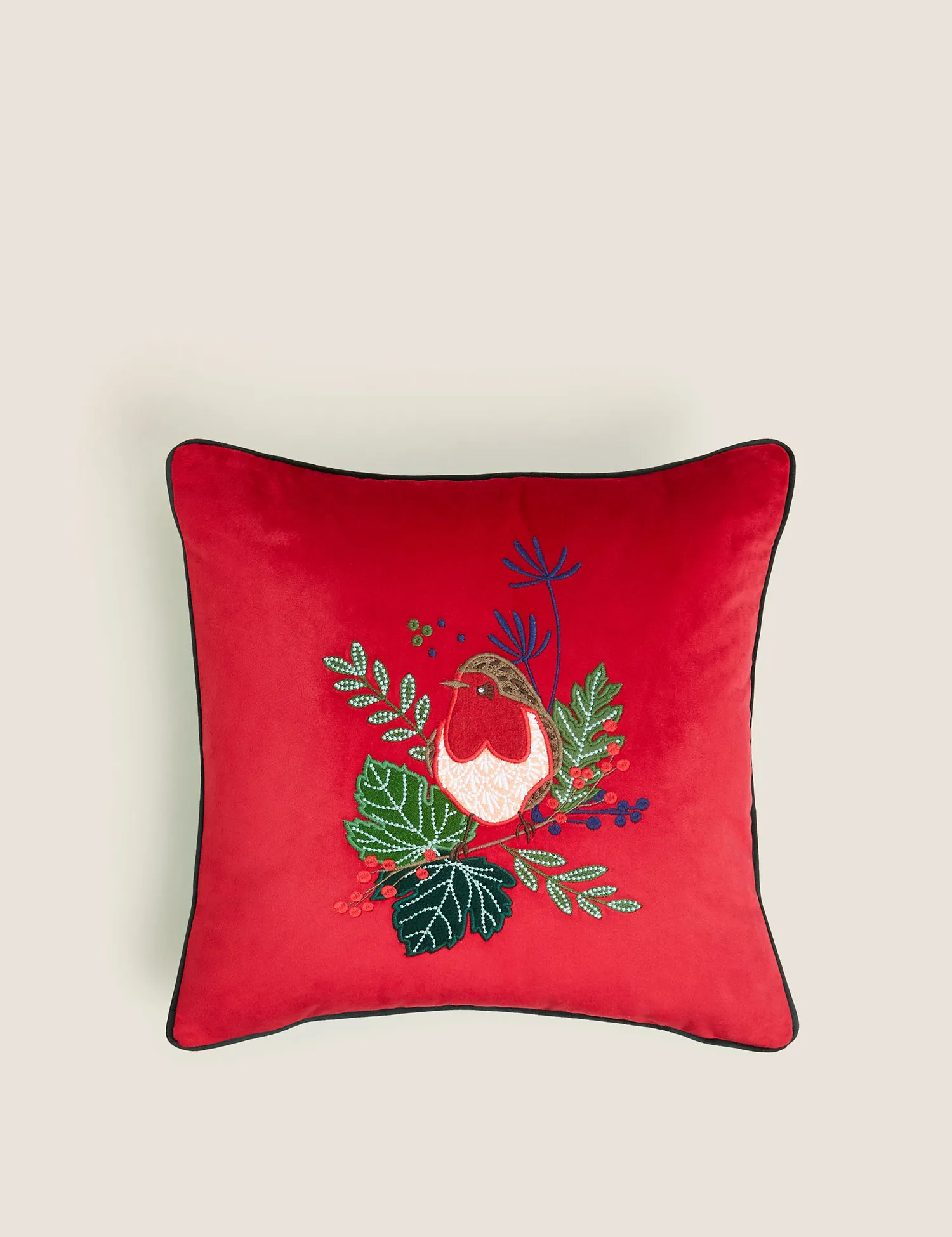 M&S Velvet Robin Embroidered Cushion
