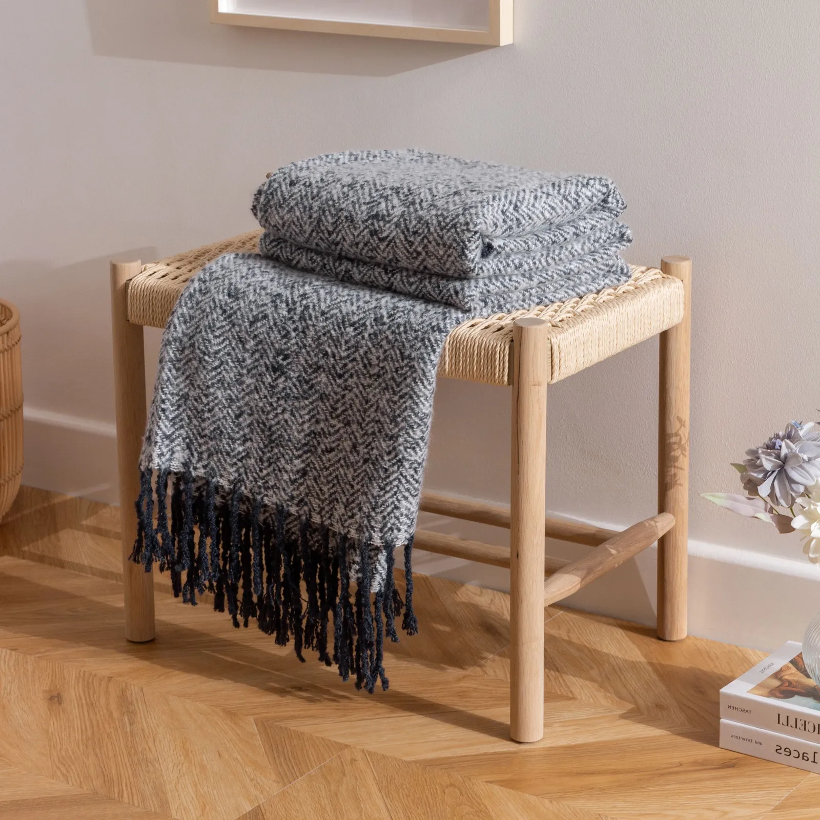 Furn Weaver Woven Herringbone Throw in Navy