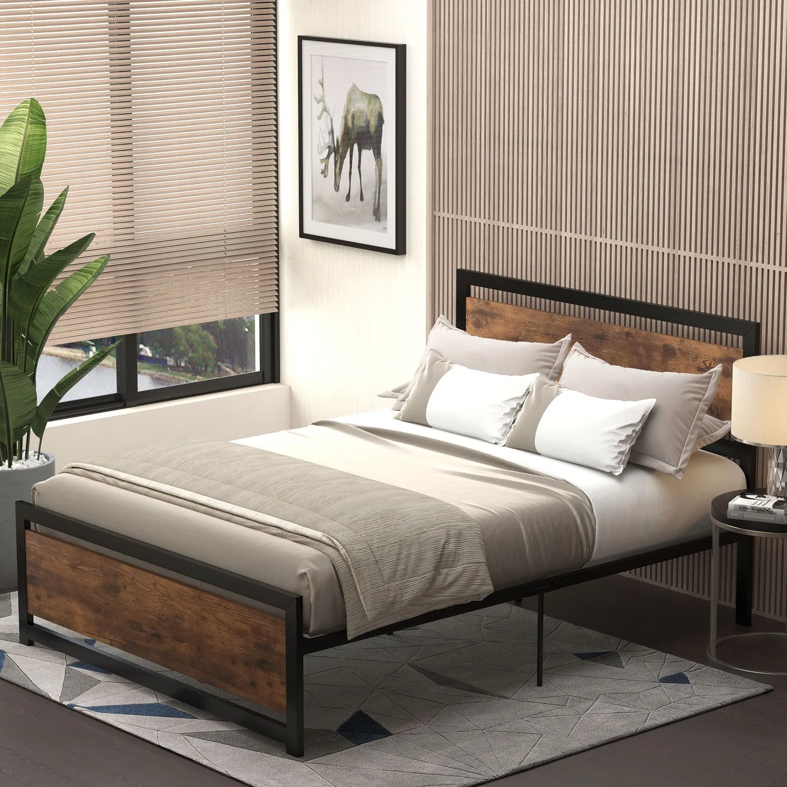 HOMCOM Metal Bed Frame w/ Headboard & Footboard in Black