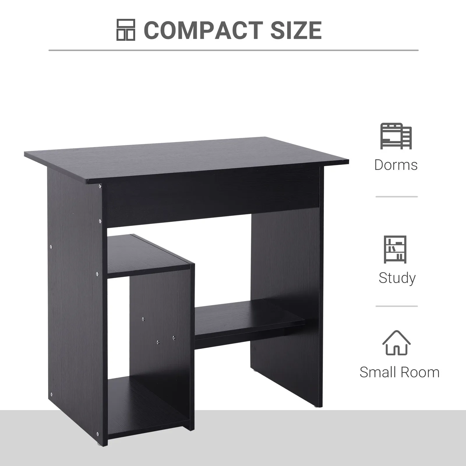 HOMCOM Compact Small Computer Table Wooden Desk Keyboard Tray Storage in Black 5