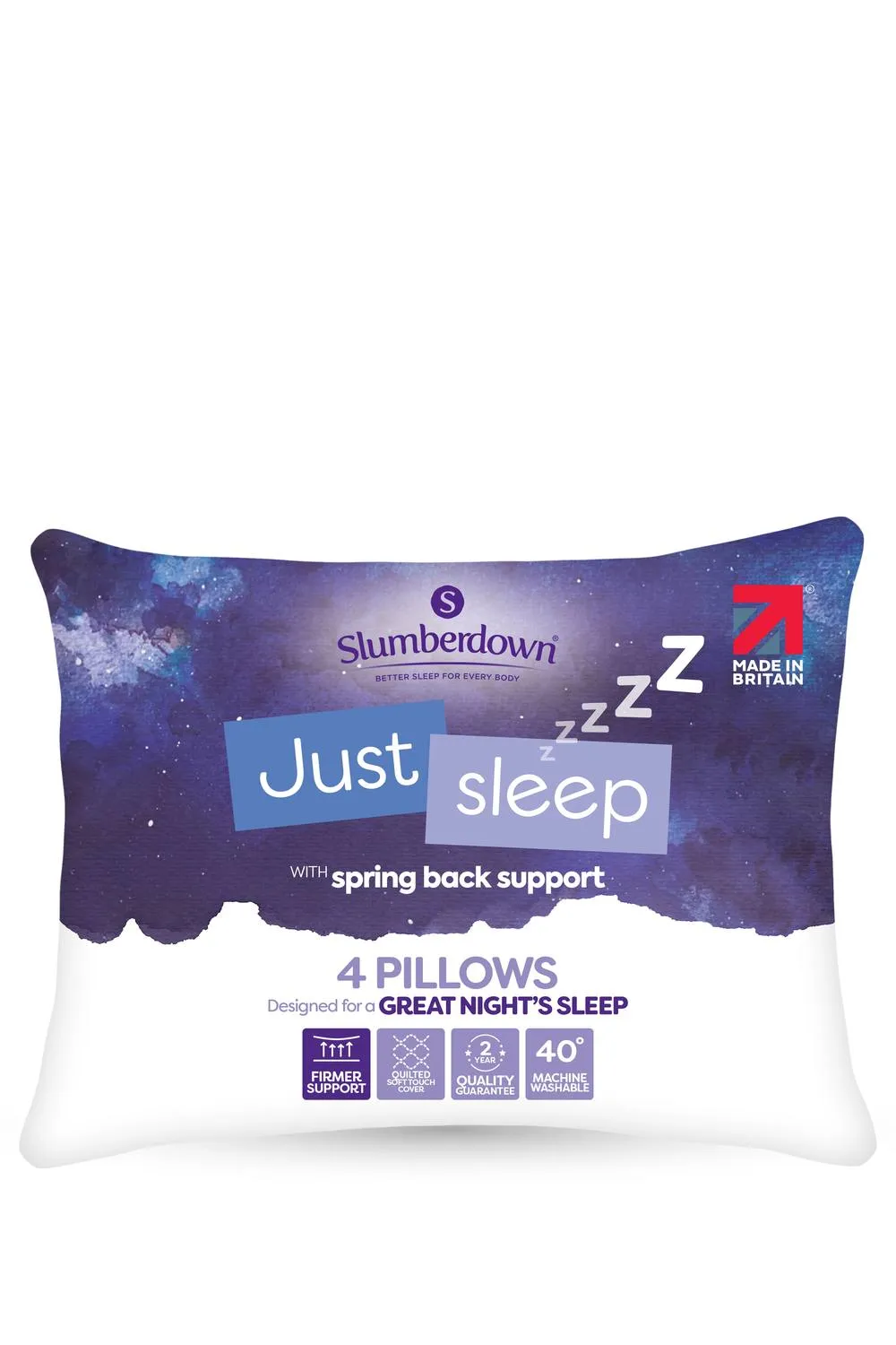 Slumberdown 4 Pack Just Sleep Firm Support Side Sleeper Pillows in White