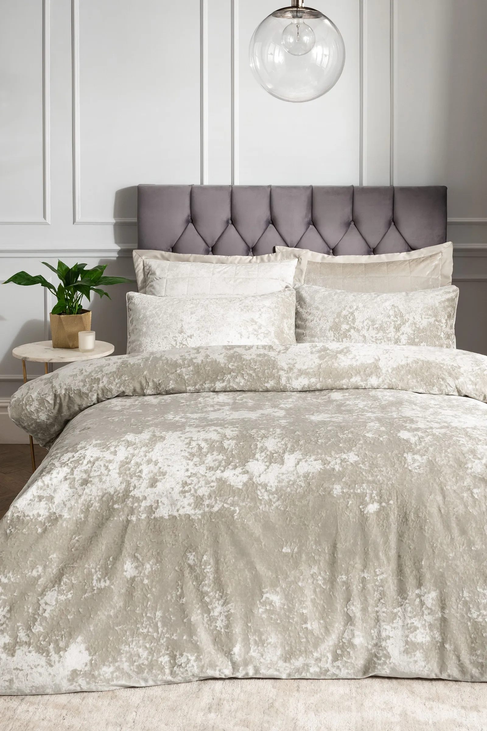 Catherine Lansfield Crushed Velvet Duvet Cover Set - Soft, Durable & Luxury Finish in Natural 1